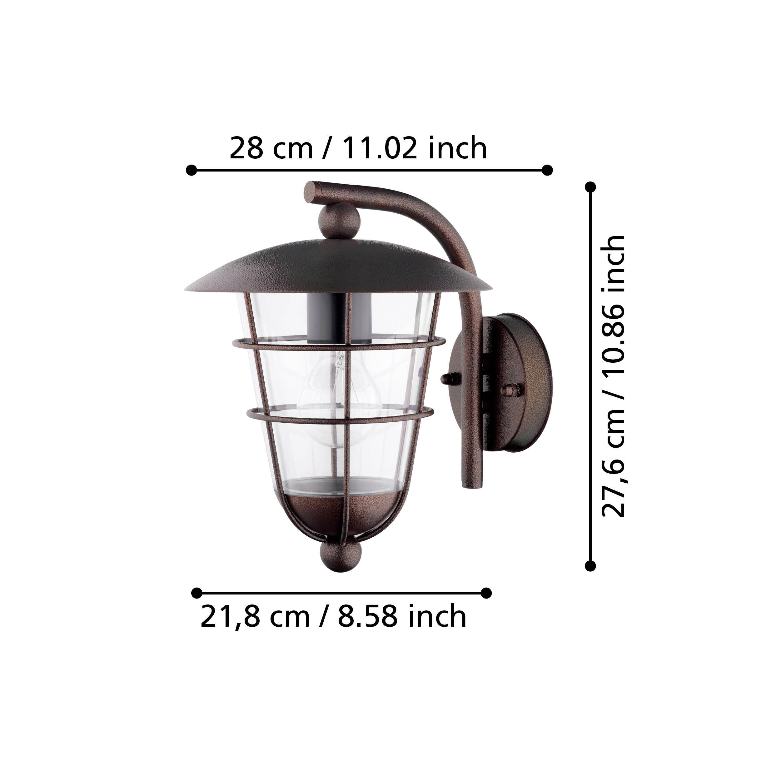 Pulfero 1 Væglampe H280 - mål - HAGRO